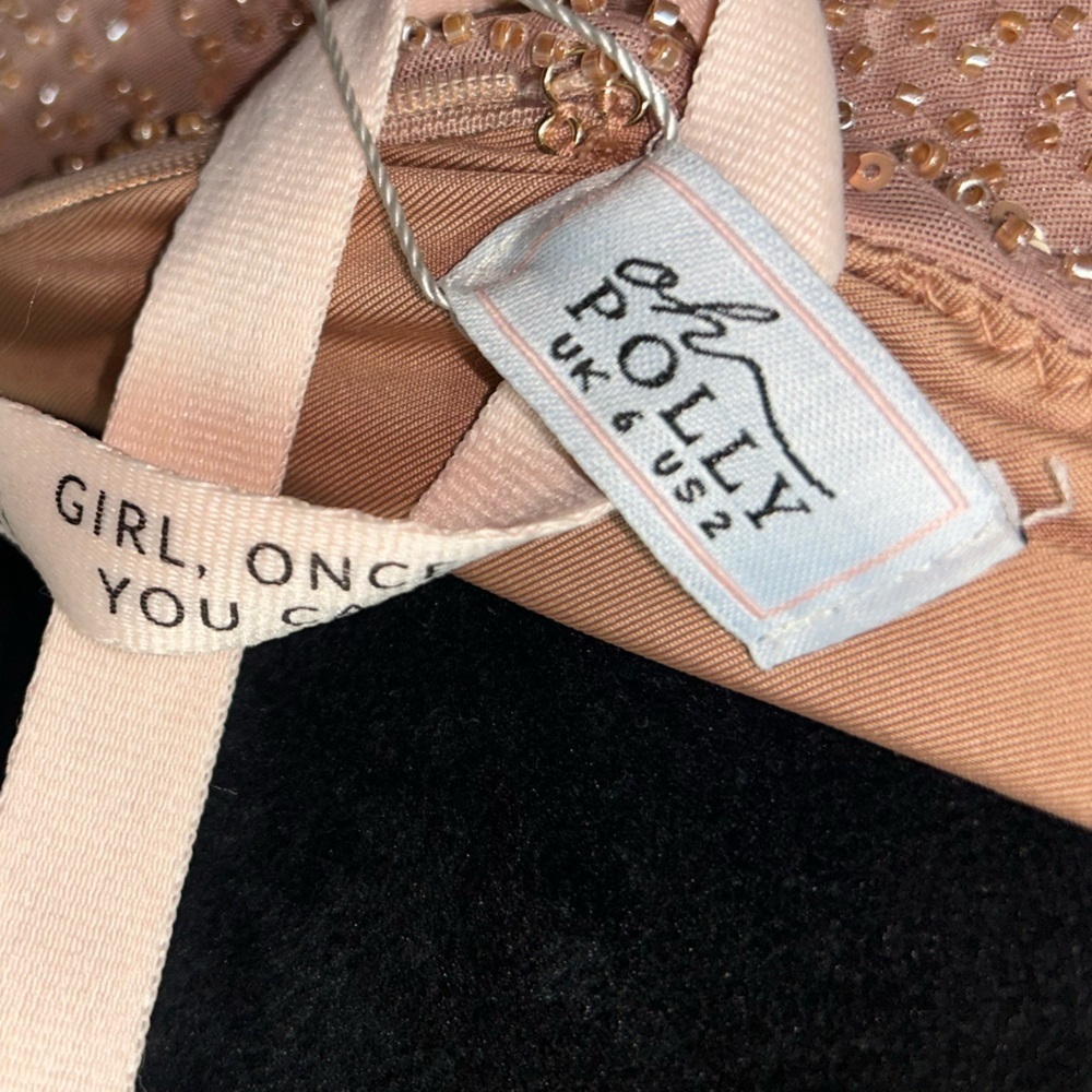 Oh Polly Embellished Plunge Neck Backless Halter Jumpsuit Beige Beaded Sequins 2 - Picture 15 of 15